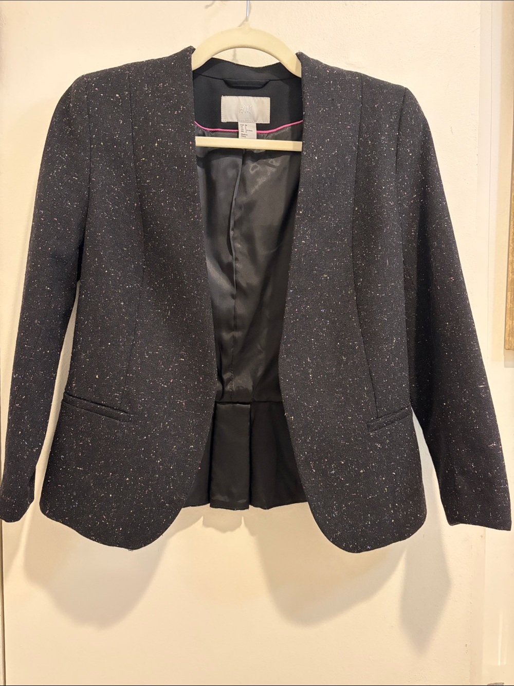 H&M Black Speckled Open-Front Blazer with Subtle Flecks